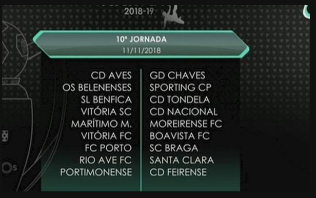 Calendário completo da Liga 2018/2019.