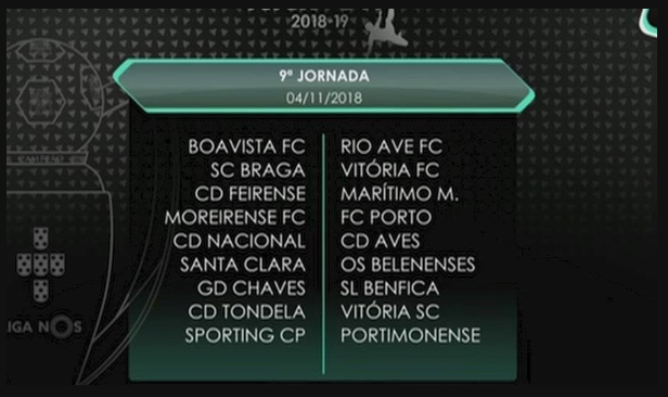 Calendário completo da Liga 2018/2019.