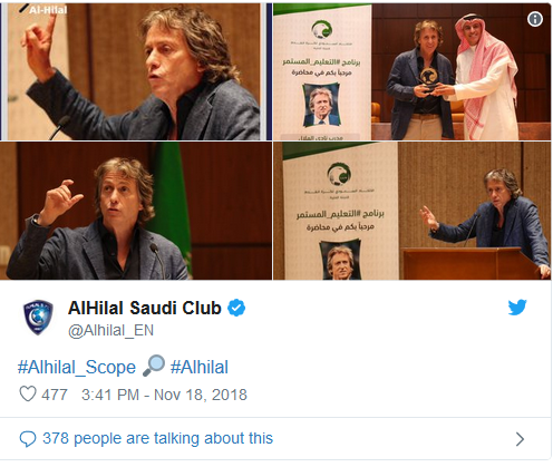 Jorge Jesus na ajuda aos treinadores sauditas.