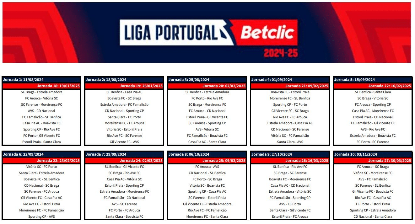 Calendário Liga Portugal 2024/2025 - Conheça todas as datas!